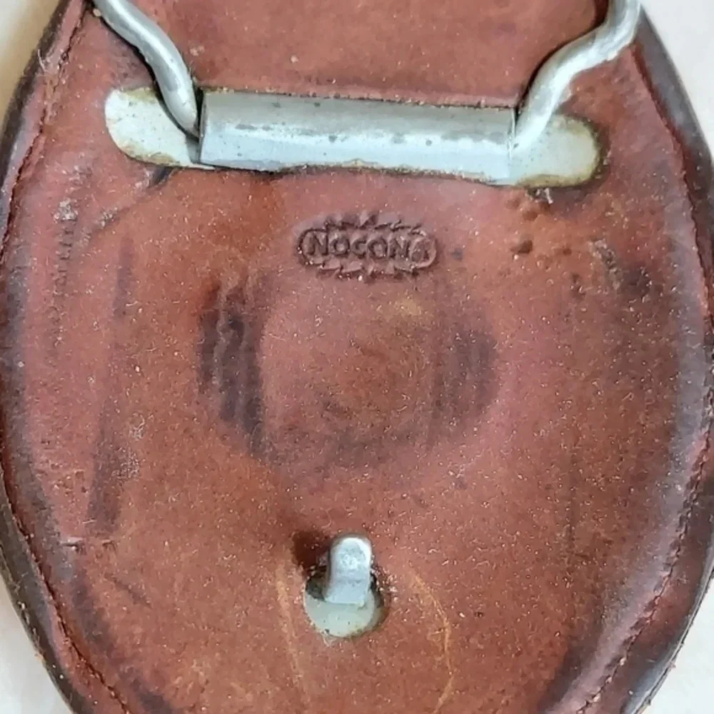 Vintage Nocona Brown Leather‎ Oval Belt Buckle with Embroidered Buck
